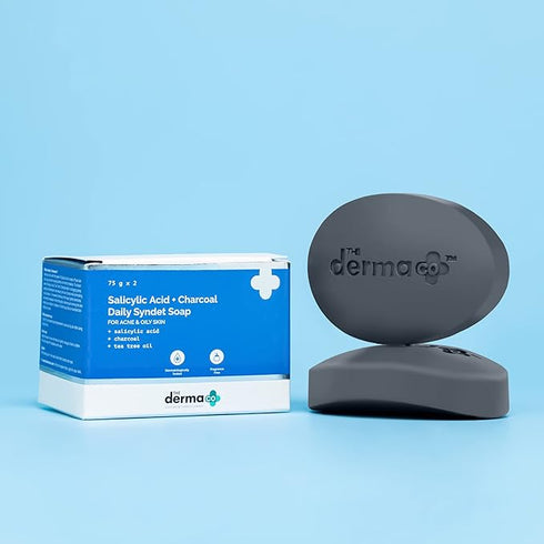 The Derma co Salicylic Acid + Charcoal Daily Syndet Soap with Charcoal & Tea Tree Oil for AcneProne & Oily Skin